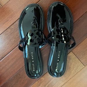 Kelly and Katie Black Patent Leather Sandals
